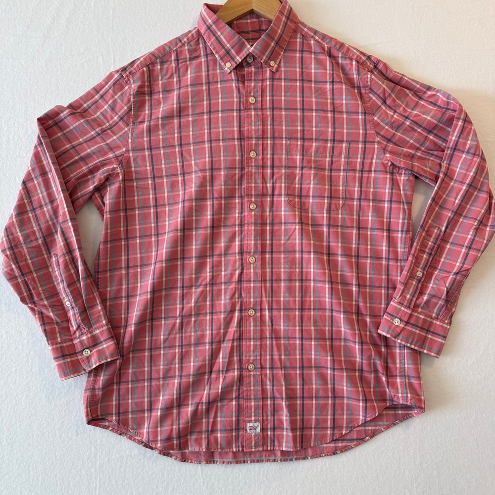 Vineyard Vines Murray Shirt Mens L Pink Plaid Classic Fit Button Down